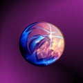 Logo icon. The bird hugs a basketball ball with its wings. Sports symbol. Planet image in outer space. Vector graphics for decorat